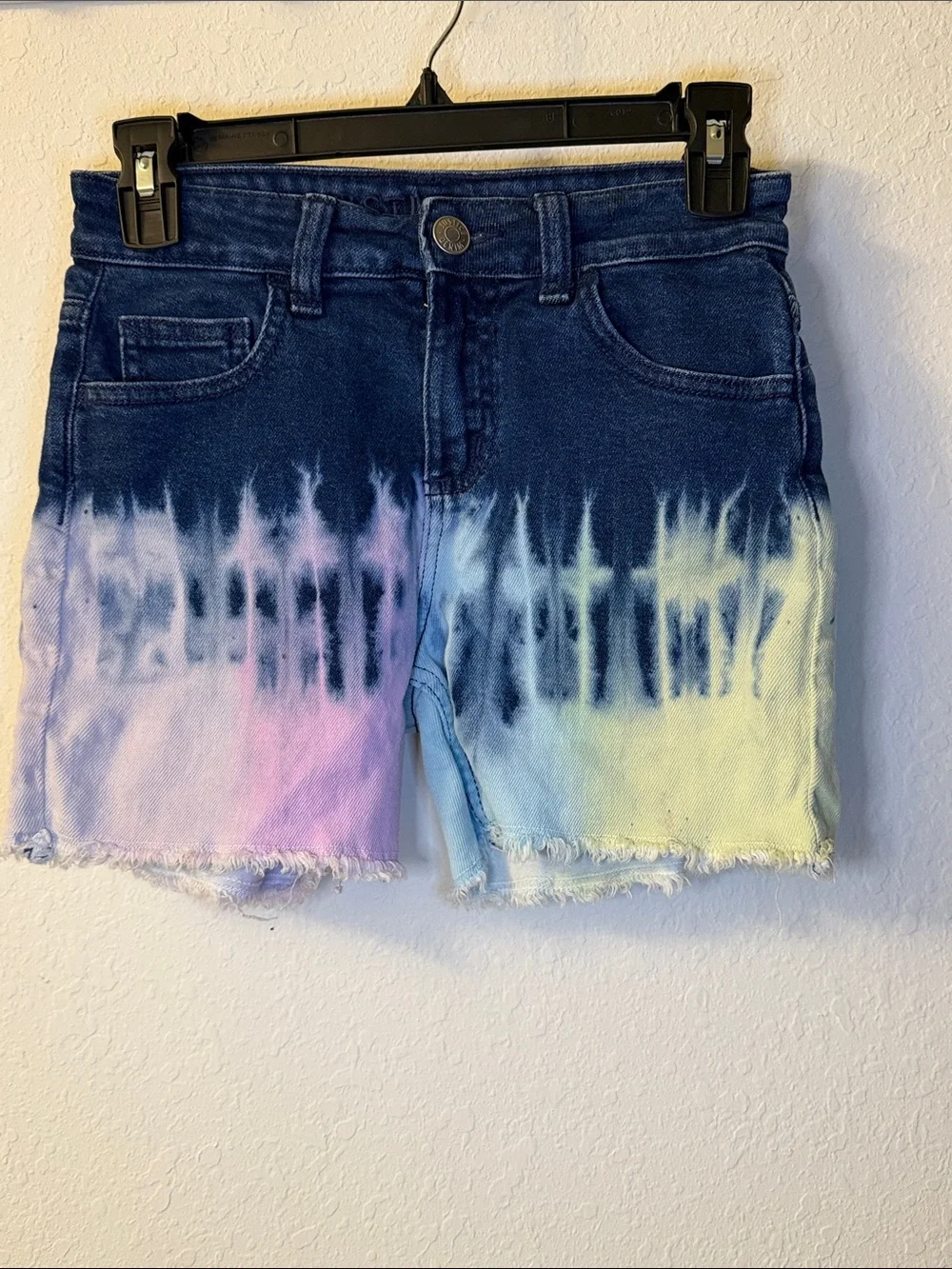 Justice Girls Ombre Tie-Dye Denim Shorts - Navy, Pink, Yellow